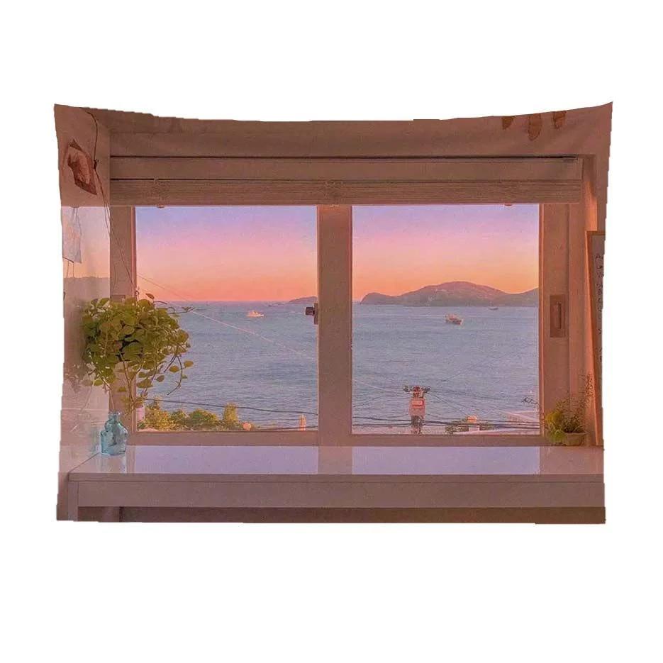 

Гобелен на стене, фон, ткань, окно, внешний цвет, лечение, свежая сетка, красный фото, украшение комнаты, общежитие 100x75cm