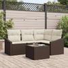 5 Piece Brown Poly Rattan Sofa Set with Cushions