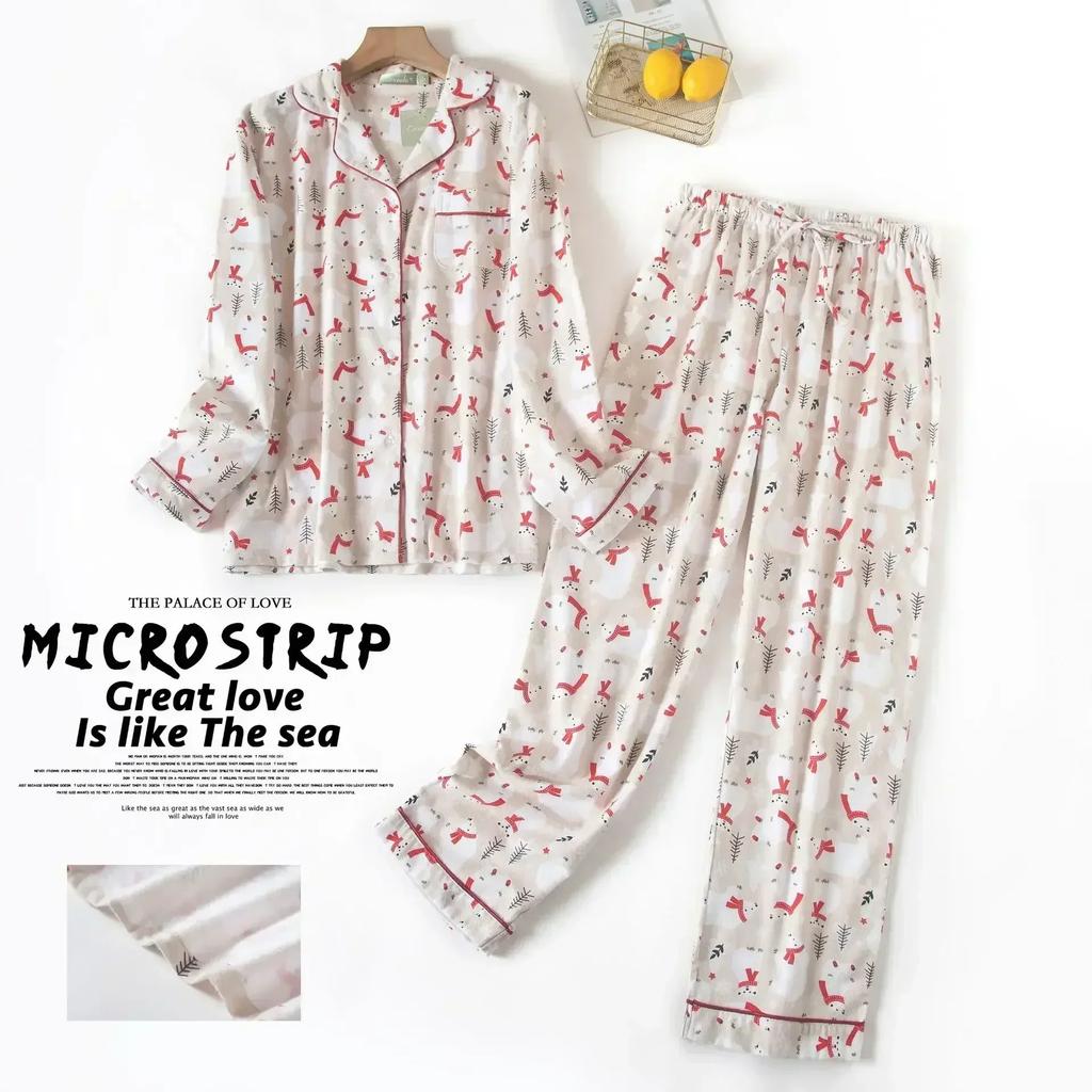 Damen Pyjama Übergröße Kleidung Damen Flanell Baumwolle Homewear Set Herbst und Winter Pyjama Karomuster Schlaf-Oberteile