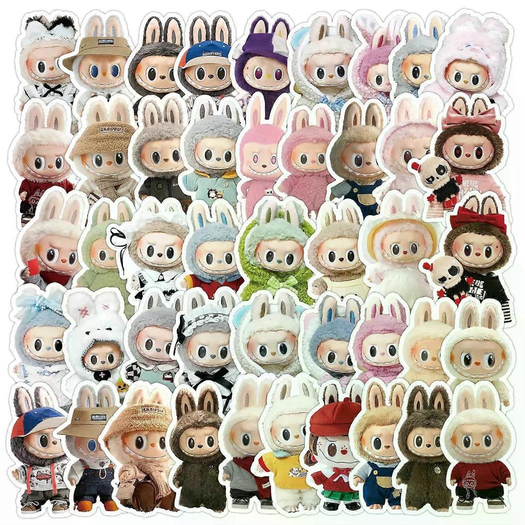 50pcs 4x7cm Labubu Cute Doll Graffiti Stickers Skateboard Suitcase Guitar Kettle Decoration Party Favors Gift Kids Prize
