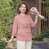 Stylish Summer Faux Two-Piece Silk Top for Middle-aged Women