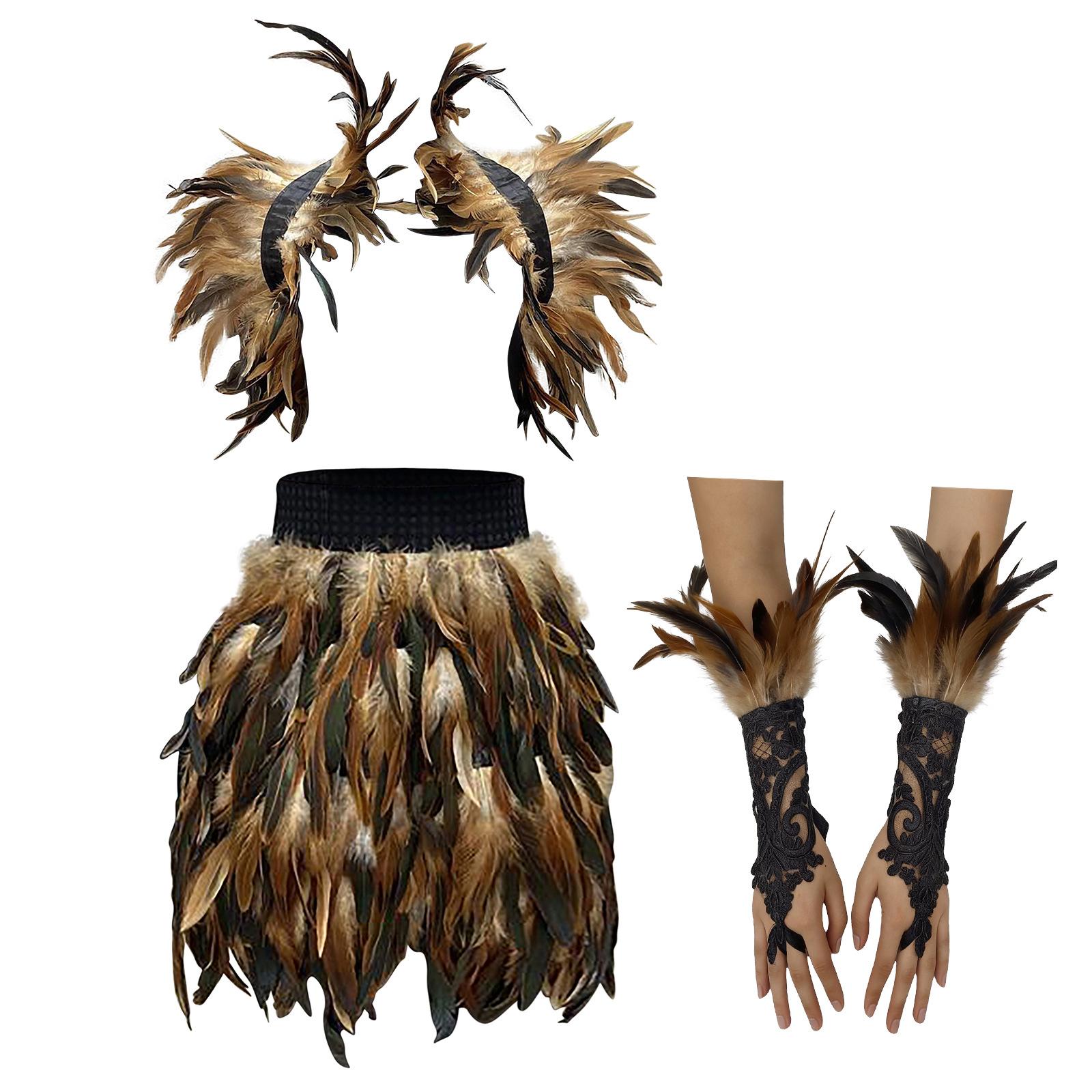 

Stylish Feather Shoulder Cover Costume Accessory Set Containing Skirt Gloves Costumes Festival Clothing Stage Costumes L бежевый