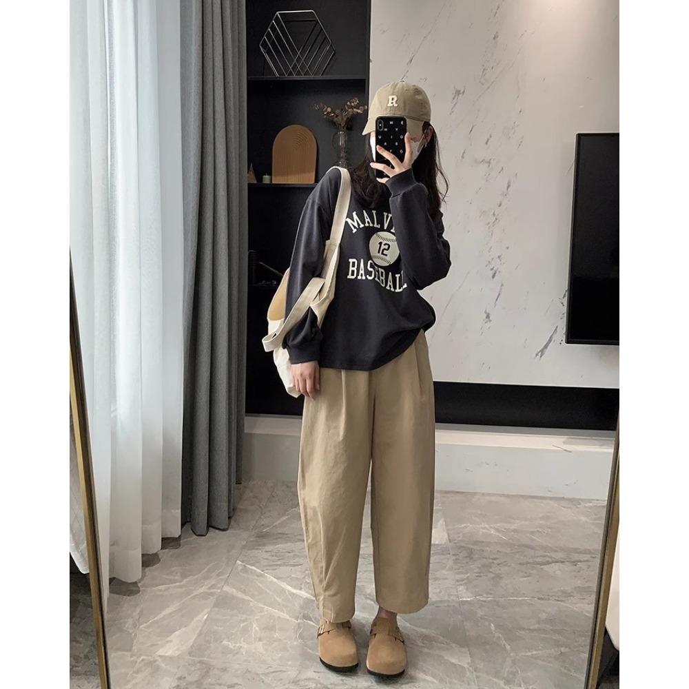 

Хлопковые брюки-баллоны женские летние тонкие укороченные брюки с высокой талией шаровары с широкими штанинами свободные стройнящие в японском стиле XL дубильная кора