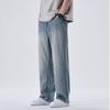 Summer Thin Men's Jeans Loose Straight Jeans Half-elastic Waist Buttons