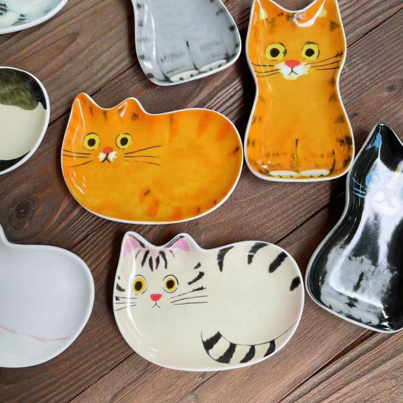 Cute Pets Cat Sauce Dish Ceramic Creative Cute Cat Face Shaped Condiment Dish Small Plates Tableware Home Kitchen Supplies