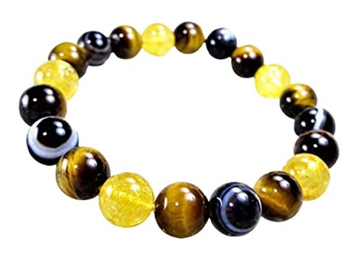 Leaf Stone stone for financial career and wish Eye and Citrine Bracelet for Men and Natural Power 10mm 17cm [Guardian luck, luck, fulfillment] Tiger's