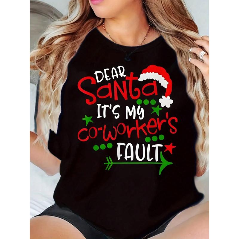 3D Digital Christmas Hat Printed Crew Neck Women's T-Shirt