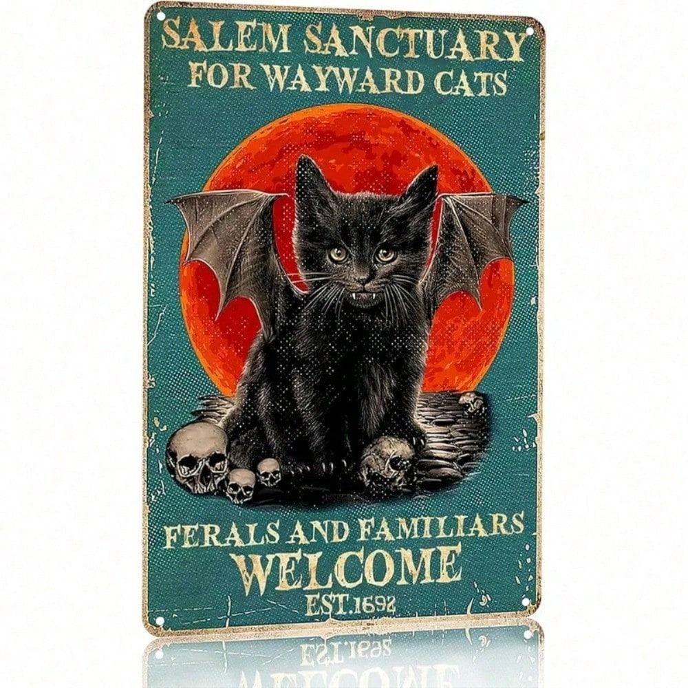 Vintage Black Cat Metal Wall Sign Home Decor
