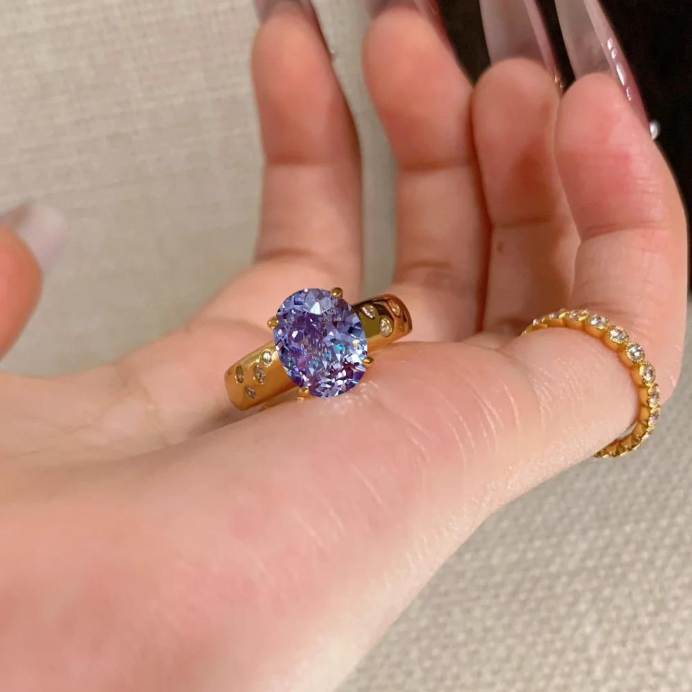 Vintage Rings for Women High Carbon Diamond Retro Purple Fire Pigeon Egg Ring Elegant Fashion Jewelry