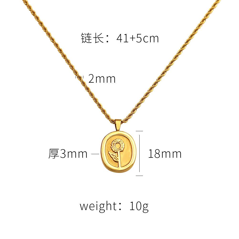 French Retro Small Square Brand Flower Collarbone Chain Women S High-End Sense 18K Gold Sunflower Titanium Steel Necklace Women S Versatile