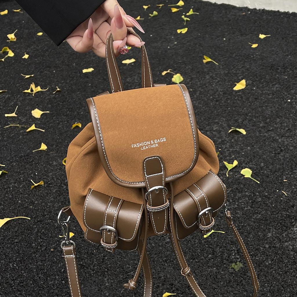 Autumn and Winter Retro Suede Backpack for Work and Commuting, Versatile Women's Travel Backpack, College Student School Bag,