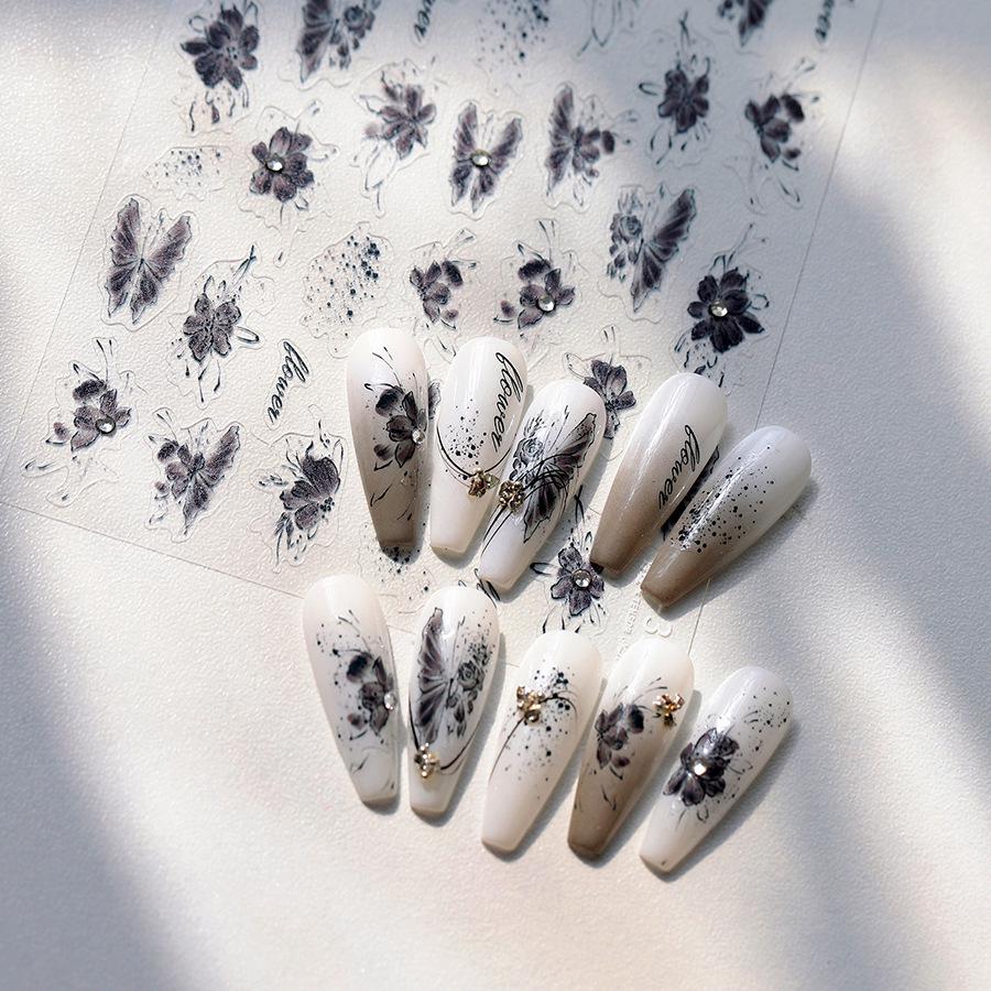 

Retro Ink Butterfly Embossed Nail Stickers TL-330