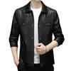 New Style Plush Leather Jacket for Spring and Autumn Wear Men's Slim Fitting Short Lapel Leather Jacket Middle-aged and Young Men's Warm Coat