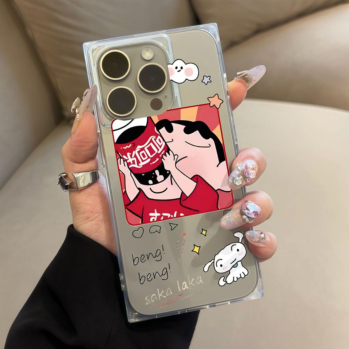 

Прозрачный чехол с квадратной задней стенкой и защитой боковых граней для iPhone 14 Pro Max 15 Plus 13 11 16 ProMax 12, не подверженный окислению, с рисунком Xiaoxin, пьющего колу iphone 11