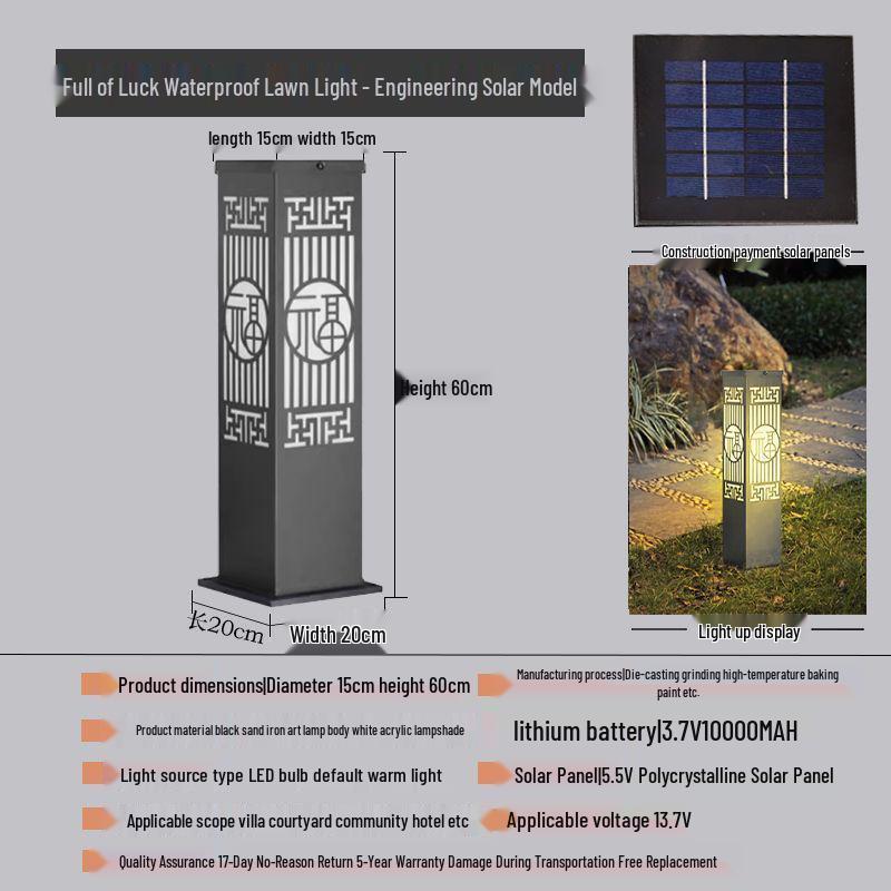 Solar-Powered Waterproof Lawn Light for Outdoor Garden or Villa
