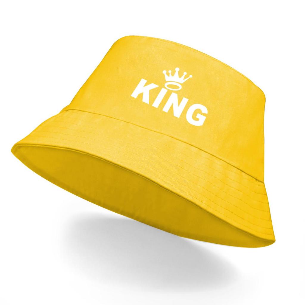 White "KING" Crown Print Bucket Hat , King Women's Hat Polyester Foldable Simple Beach Cap