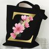 26 Golden Alphabet Floral Tote Bags for Women Large Capacity Canvas Casual New Flower Alphabet Printed Female Reusable Handbag