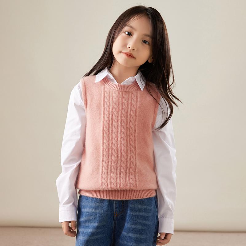 

Дитячий жилет унісекс з круглим вирізом Qinghe кашемір 30% кашемір 70% вовна дитячий осінньо-зимовий кашемір м який і теплий 150 рожевий