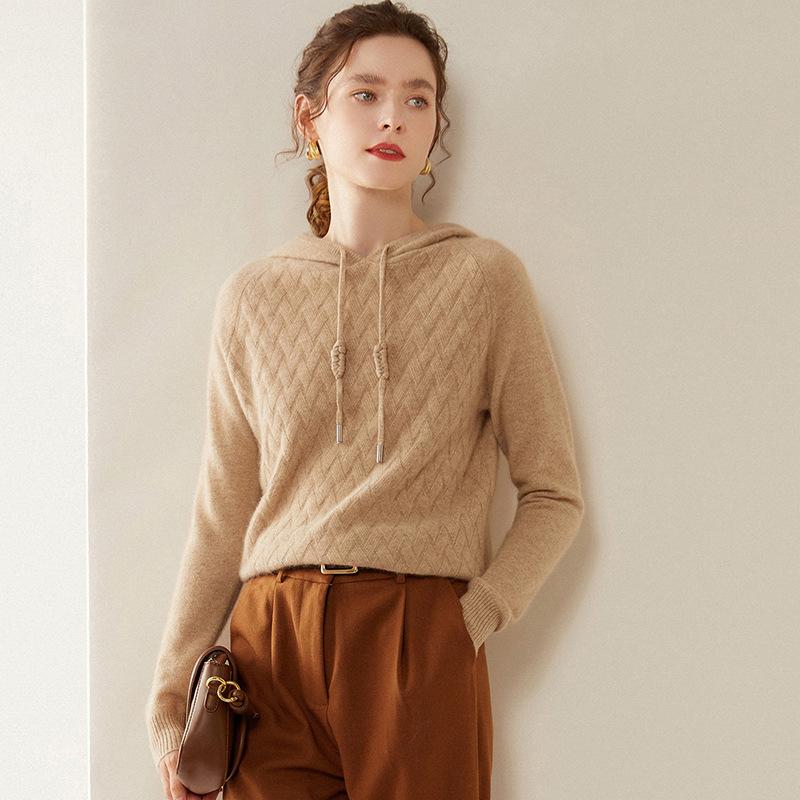 Women's Cashmere Hooded Knit Sweater: Autumn/Winter Long Sleeve Korean Style Hoodie.