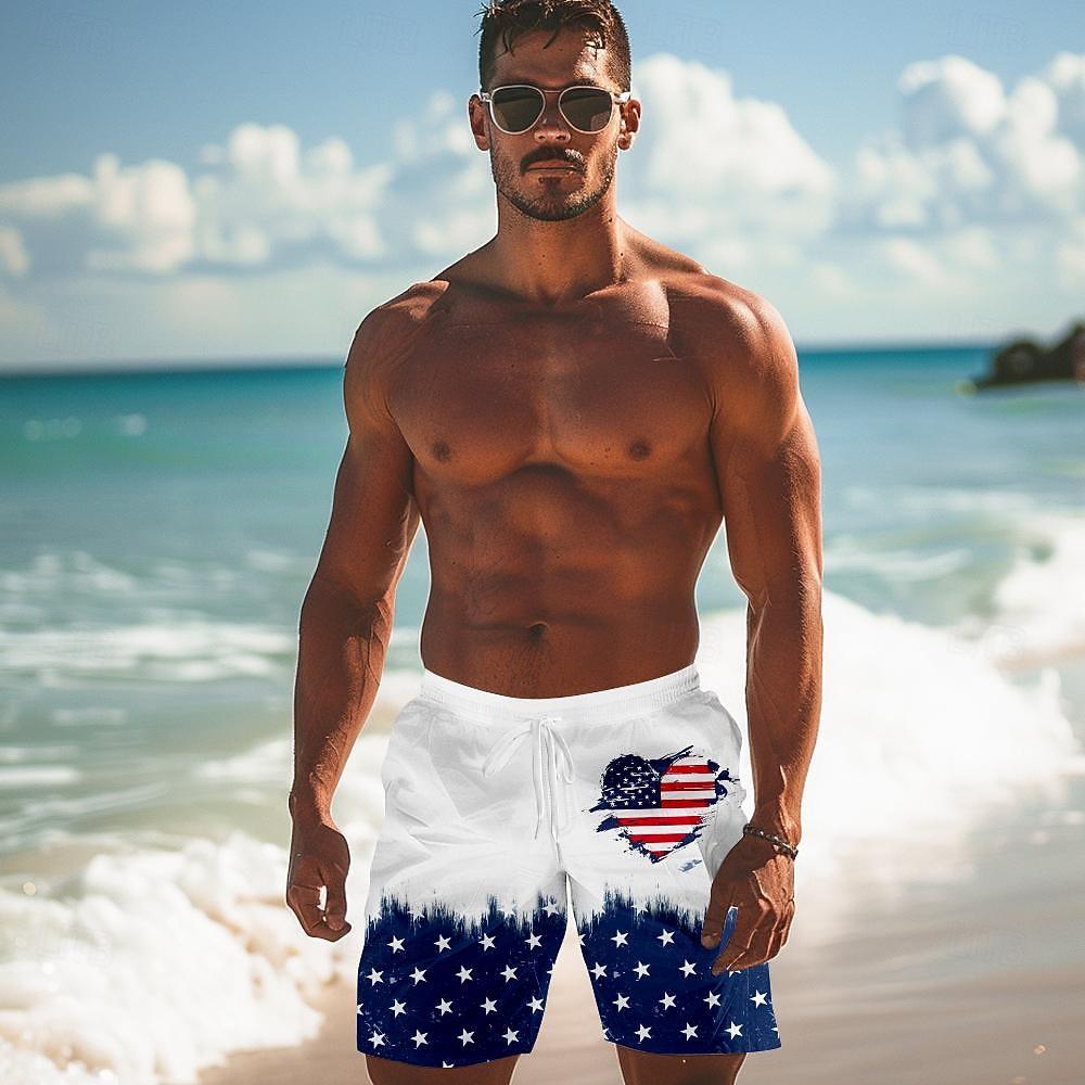 Men's Flag 4th of July U.S. 250th Anniversary American Flag Board Shorts Swimming Trunks Shorts Mid Waist Fashion