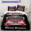 3PC Custom Name Firefighter Gear Bedding Set Duvet Cover Closure Includes 1 Duvet Cover & 2 Pillowcases for Bedroom