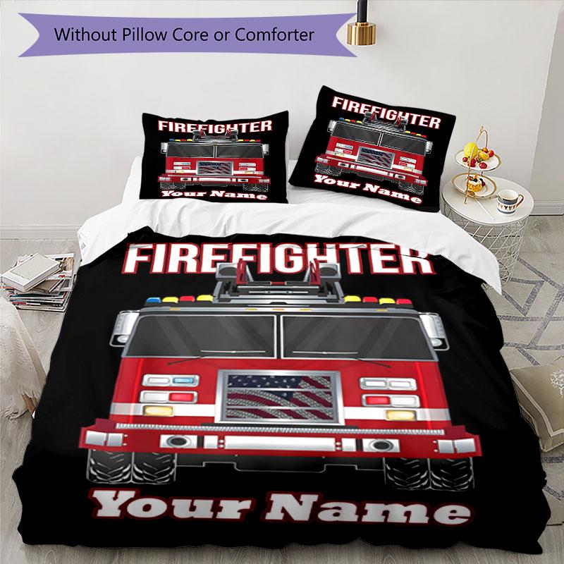 3PC Custom Name Firefighter Gear Bedding Set Duvet Cover Closure Includes 1 Duvet Cover & 2 Pillowcases for Bedroom