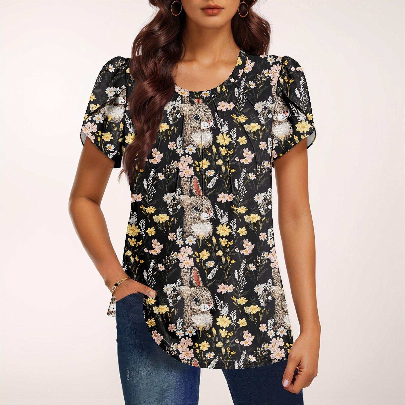 

Женская модная футболка с круглым вырезом и коротким рукавом с принтом, повседневная, базовая, плиссированная, пуловер L чёрный