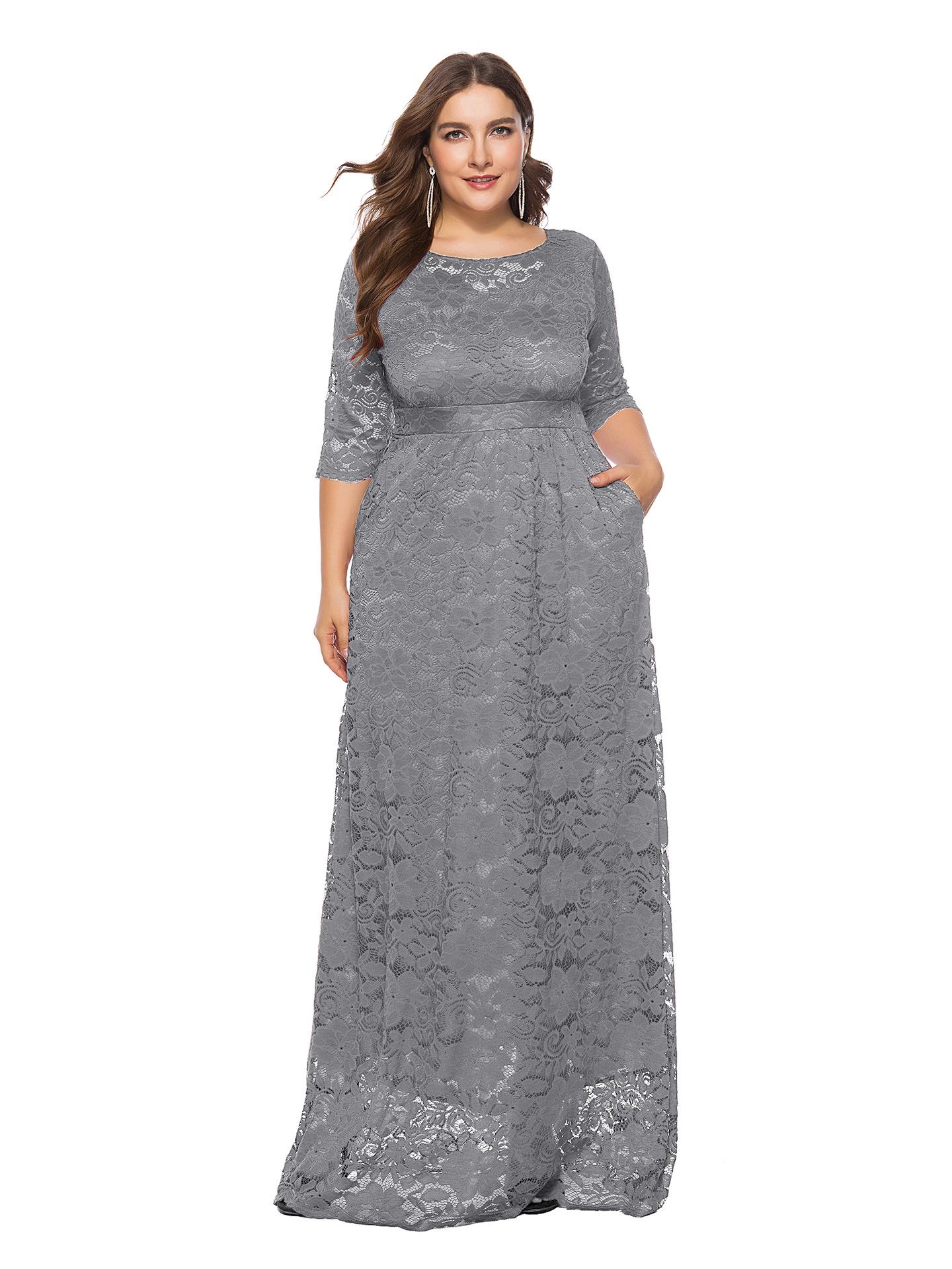

Plus Size Women s Lace Pocket Evening & Bridesmaid Dress, New for 2026 1XL серый