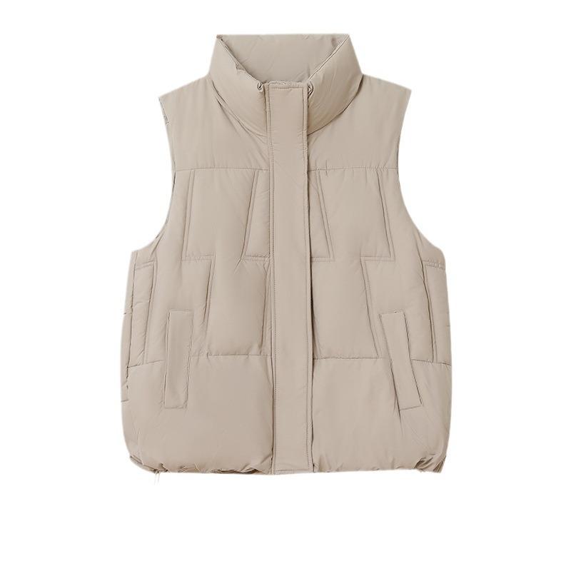 Autumn and Winter Short Cotton Vest for Women Back To Season Stand Collar Student Outer Wear Fashionable Waistcoat Loose Cotton Vest