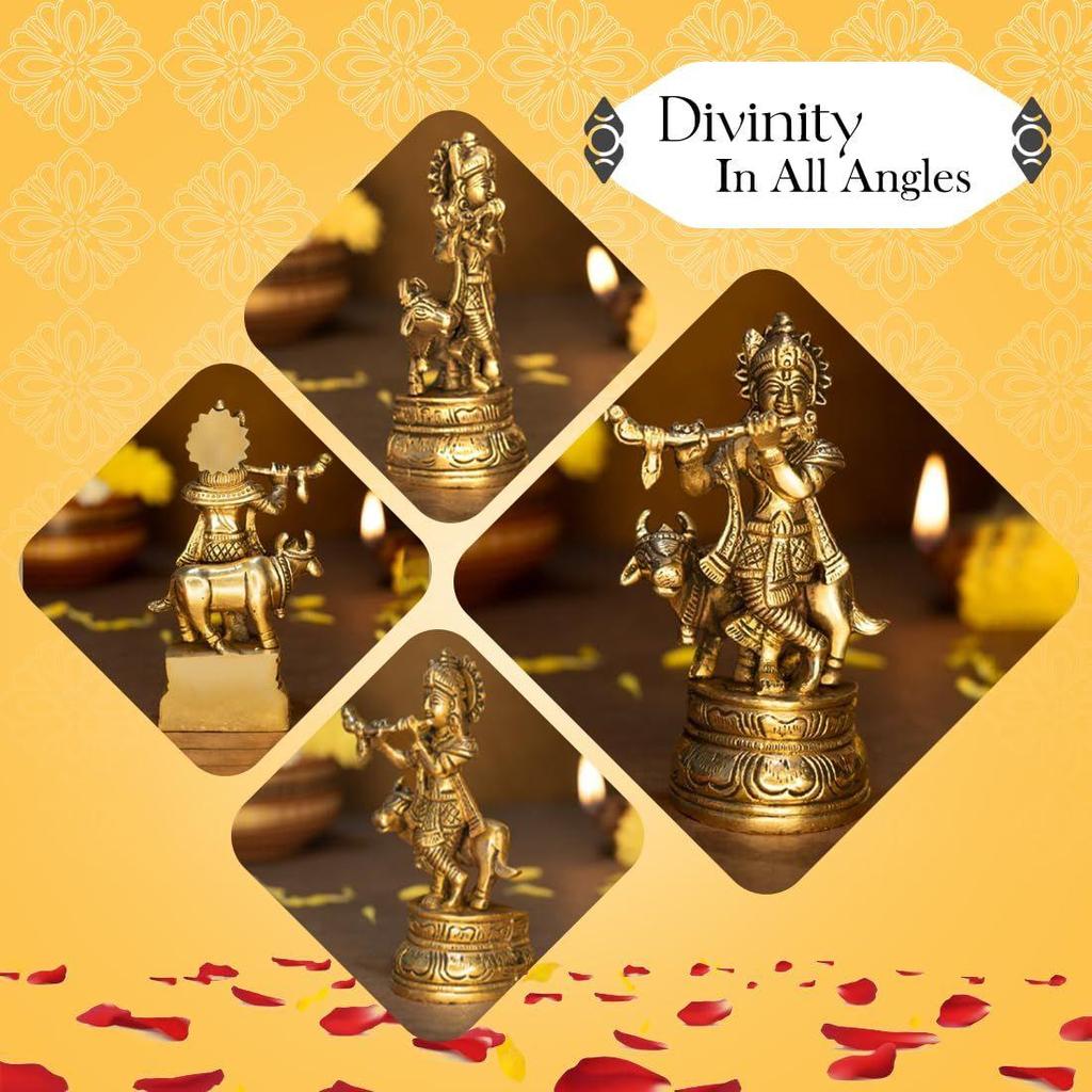 Ekhasa 100% Pure Brass Lord Krishna Idol with Flute | Shree Lord Krishna Statue for Home Decor