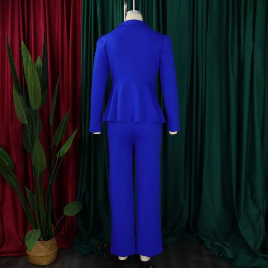 Womens Plus Size 2 Piece Outfits Long Sleeve Ruffle Irregular Hem Blazer Pants Set Business Suit Office Work Set
