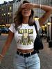 Summer Letter Slim Fit Crew Neck T-Shirt Women's Top Short