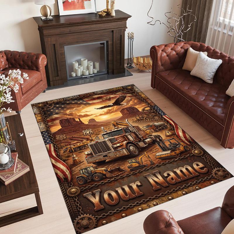 Truck Theme Crystal Velvet Rug Personalized Custom Name Text Soft Floor Mat Home Decor