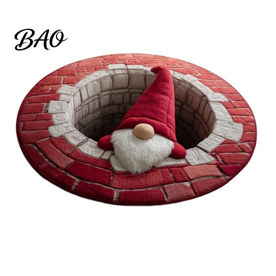 Holiday Party Floor Covering Round Christmas Rug, 39" Imitation Cashmere Santa Snowflake Pattern, Pattern Rug Area for Home Living Room Bedroom Decor