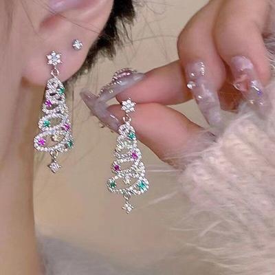 Mode Weihnachtsbaum Zirkon Stern Silber Farbe Ohrstecker Hängeohrringe Weihnachten Schmuck Frauen Party Geschenk
