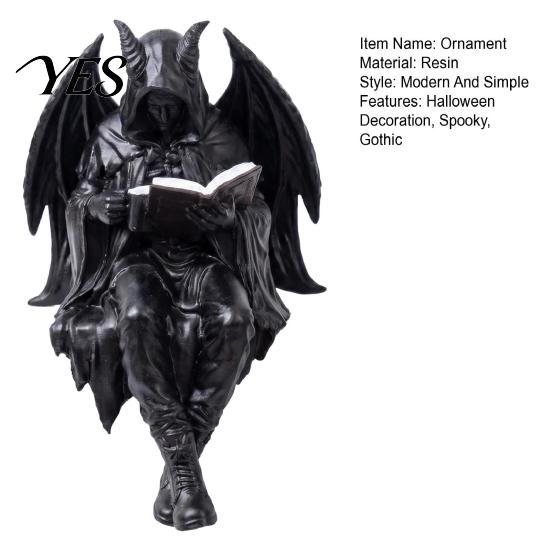 Scultura Diavolo Lettore Halloween Scheletro Statuetta Libro, Scultura Resina Spettrale, Ornamento Gotico Statua Mietitore con Veste Nera per Casa Ufficio