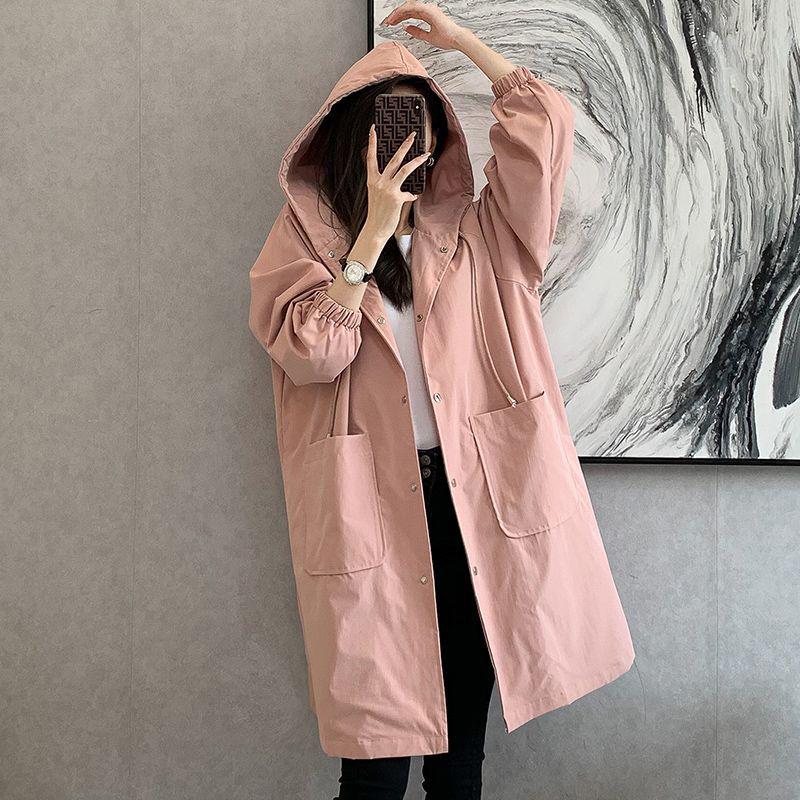 Women's Mid-Length Hooded Trench Coat - 2025 Autumn Korean Style, Loose Fit, Casual, Plus Size.
