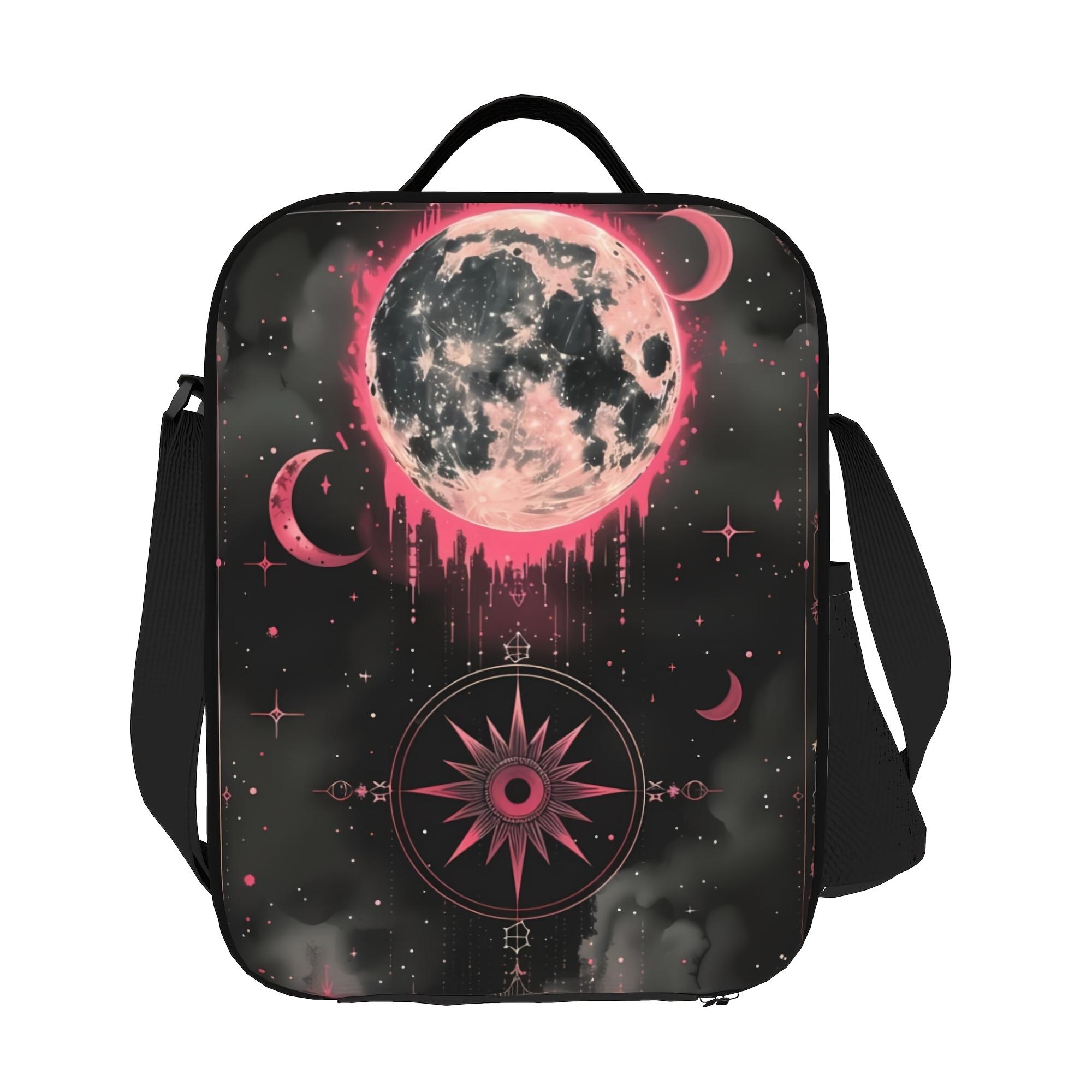 

1 шт. Готический узор с луной, Портативная многоразовая сумка-холодильник, Изолированная сумка для ланча, Незаменимая вещь для кемпинга, пикника, пляжа, 26.5x20x11.5CM