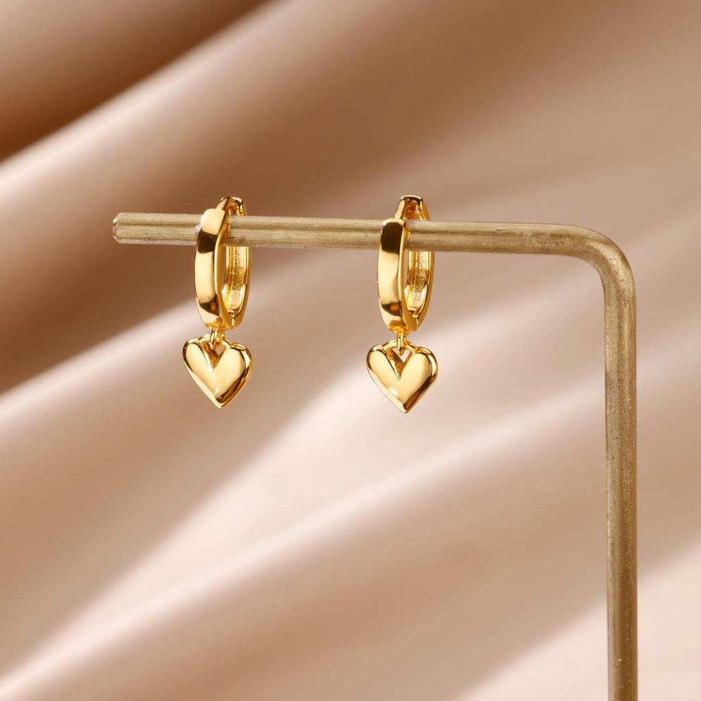 18K Gold-Plated Minimalist Heart Earrings for Women - Elegant Korean Design