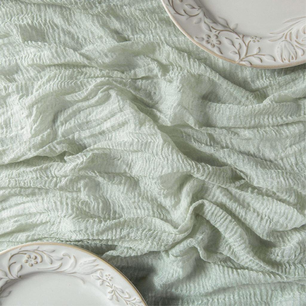10pcs 36x118inch Sage Green Cheesecloth Table Runner Boho Gauze Wedding Dining Table Decor Reception Bridal Shower Tablecloth