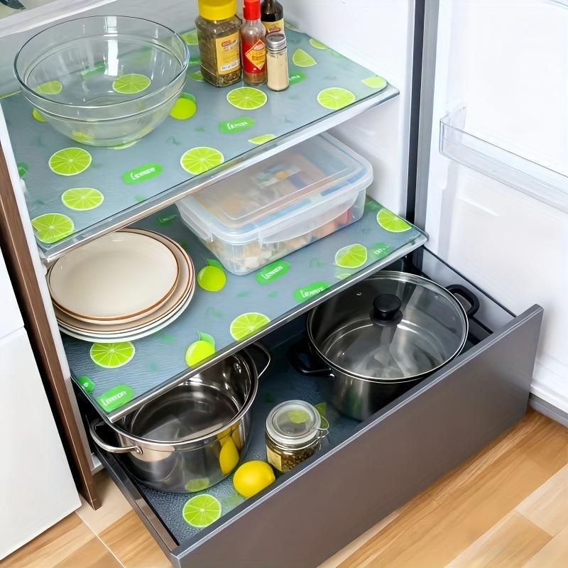4Pcs Waterproof Refrigerator Liner Set Moisture-Proof Non-Slip Washable Reusable Eva Material Novel Lemon Pattern