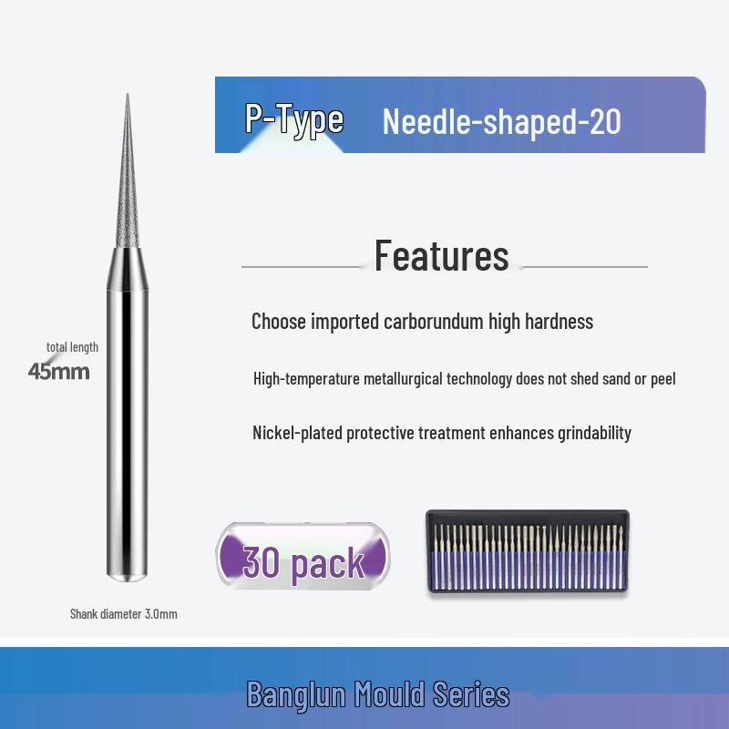 Banglun Diamond 3mm Alloy Grinding Head Set: Jade Carving, Cylindrical, Conical, Ball Needles