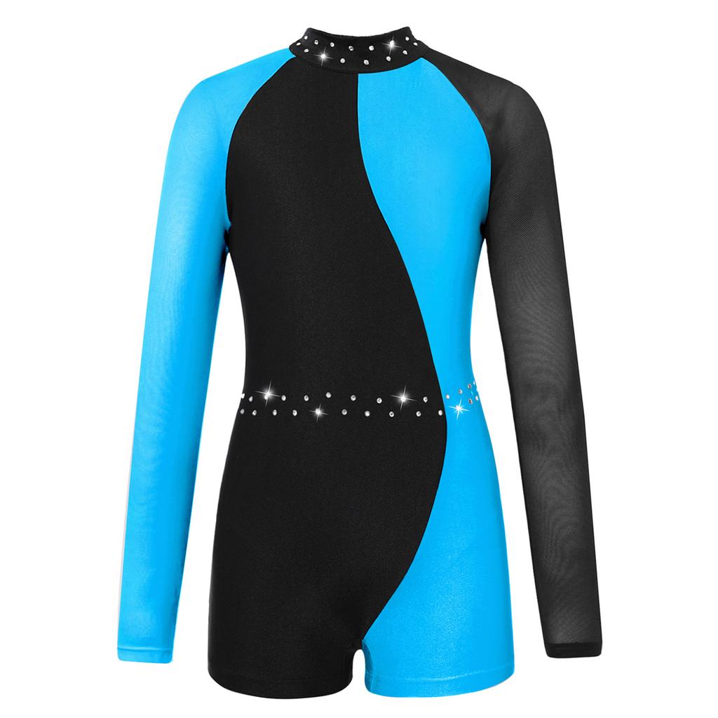 Baletní trikot pro děti Dívky Síťovina s dlouhým rukávem Kontrastní barva Taneční trikot Unitard Gymanstics kombinéza Dancewear