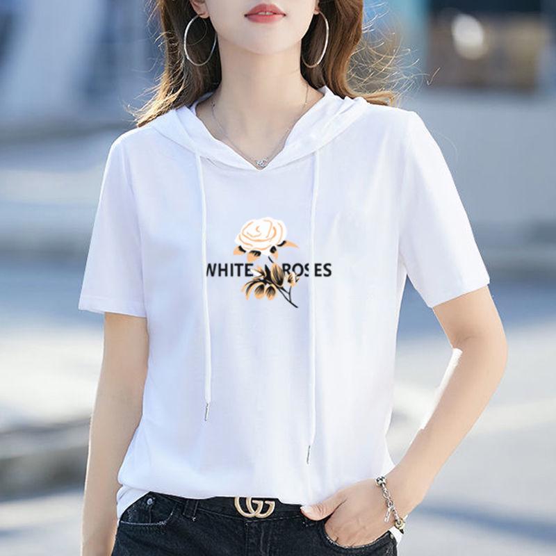 

2025 Летняя женская свободная повседневная толстовка с капюшоном и коротким рукавом - Корейский тренд M 70-95 lbs