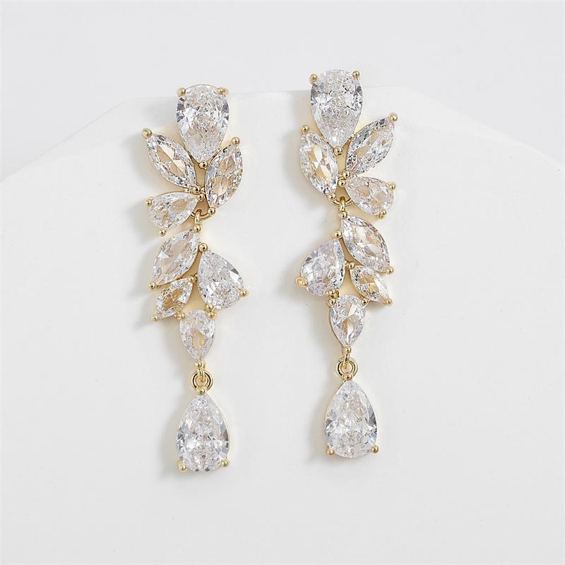 Luxury Clear Water Drop Zircon Bridal Earrings for Women Elegant Cubic Zirconia Long Dangle Earring Wedding Zircon