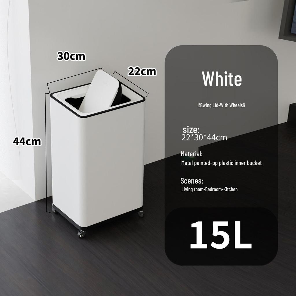 Einfacher Moderner Edelstahl-Mülleimer mit Rädern – Vertikaler Klappdeckel, Quadratisches Design für Küche & Wohnzimmer