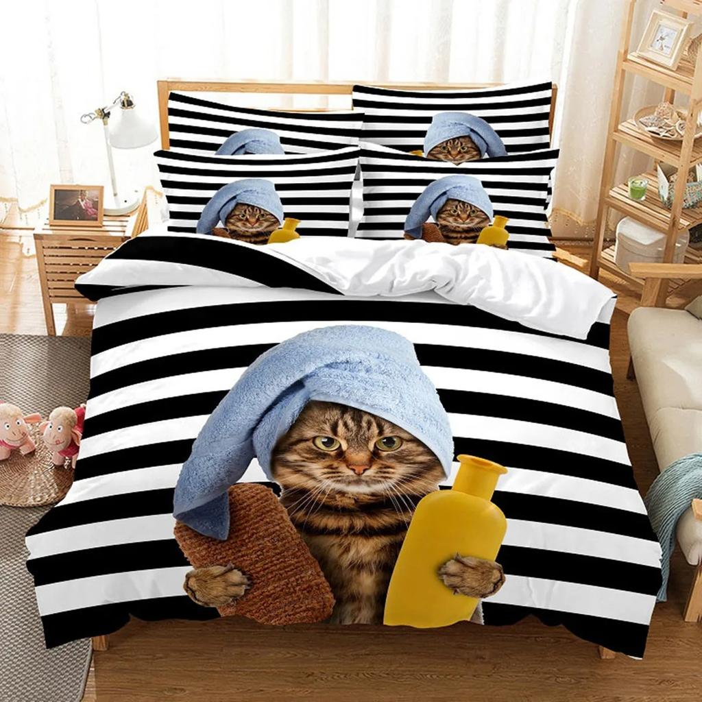 3D Cat Cute Kitten Bedding Sets Quilt Bed Cover Comforter Duvet Cover Pillow Case 2-3 Pieces Sets Kids Adult Bedroom Decoration