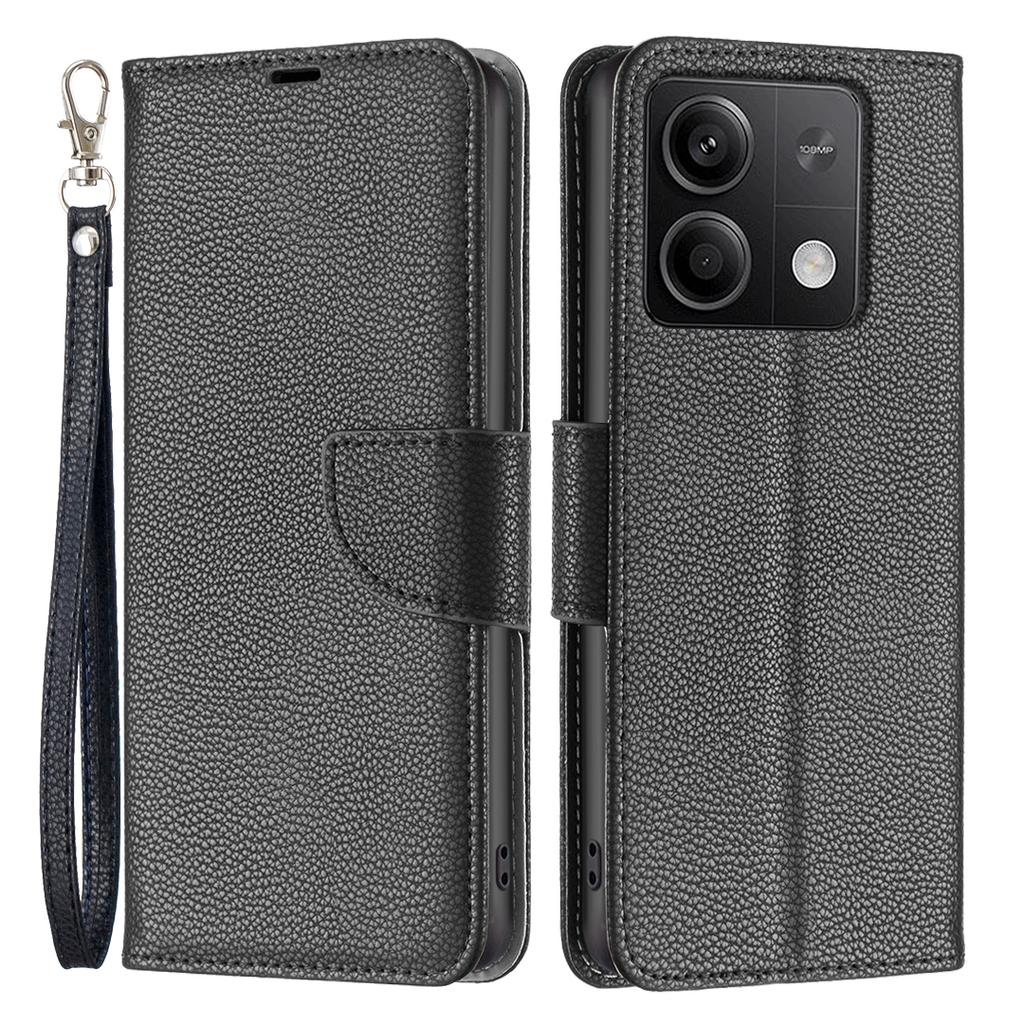 For Xiaomi Redmi Note 13 5G Wallet Case with Wrist Strap Litchi Texture Leather Phone Stand Cover