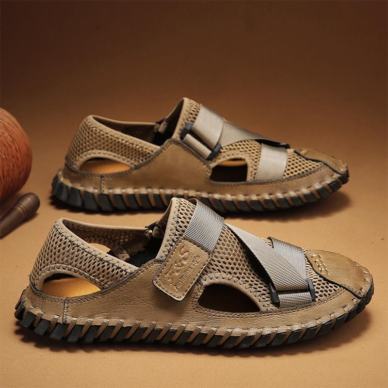 

Мода Мода Летние Мужские Сандалии Дизайнерская Пляжная Обувь Мужские Уличные Шлепанцы Спортивные Кожаные Дышащие Лоферы Роскошная Обувь на Плоской Подошве 47 хаки