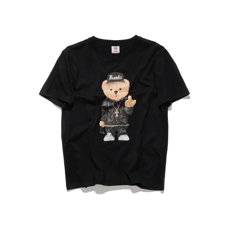 Little Brown Bear Printed Top Short Sleeved Pure Cotton T-shirts Couple Unisex  T-shirts